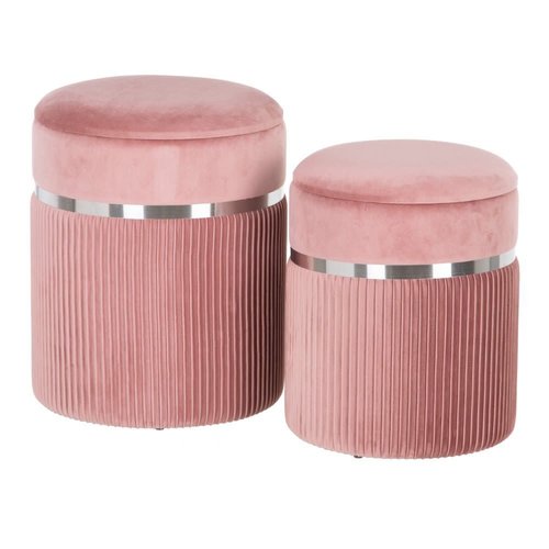 set 2 puff arcón tapizado en rosa .