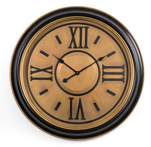 reloj negro oro madera y cristal 80cm.