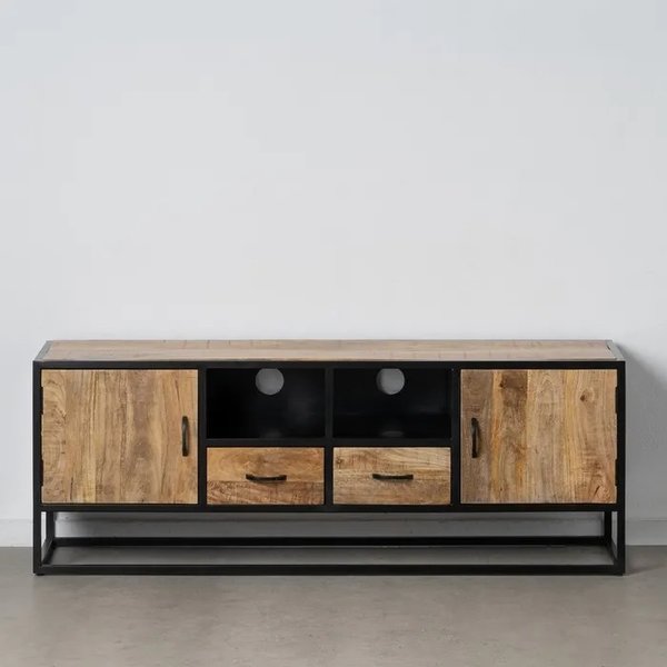 Mueble de tv madera natural metal negro