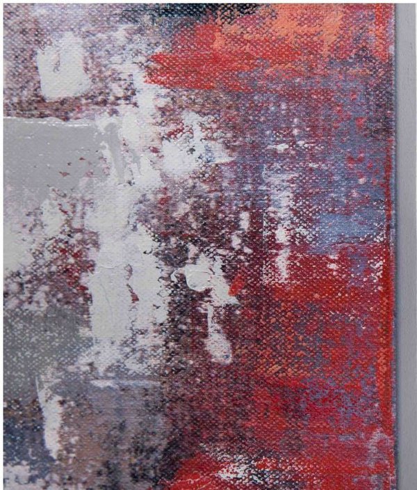 Cuadro acrílico abstracto en rojos y grises sobre bastidor de madera