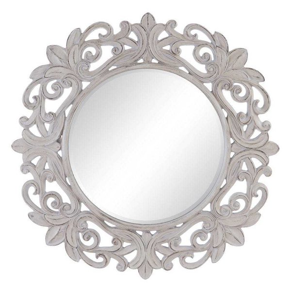 Espejo tallado redondo en blanco rozado de 120cm