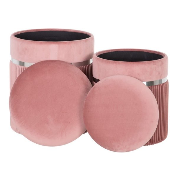 set 2 puff arcón tapizado en rosa .