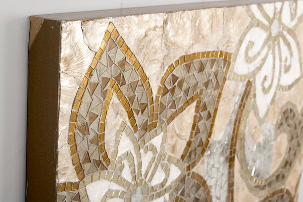 panel decoración pared nacar y mosaico oro y beige
