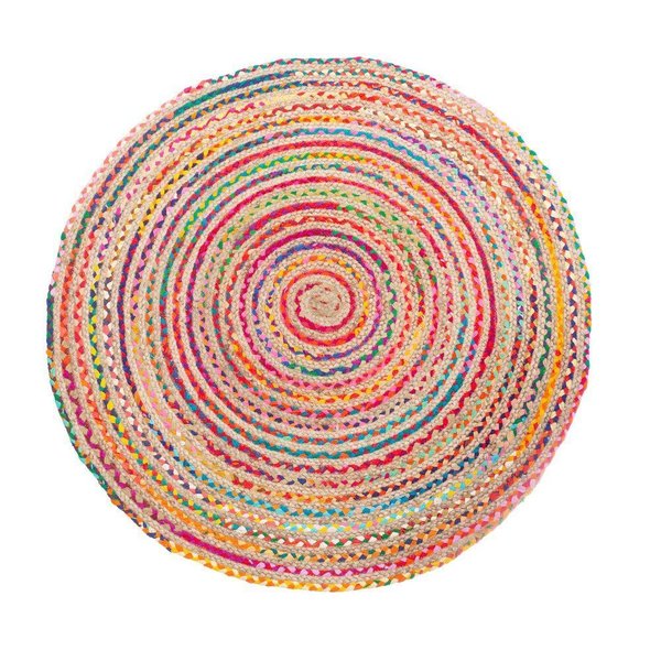 Alfombra redonda yute y algodón multicolor de 120