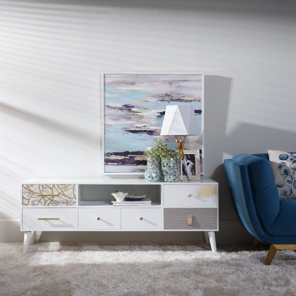 Mueble tv madera blanco-oro