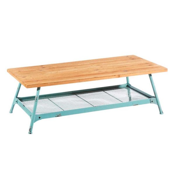 mesa turquesa y madera