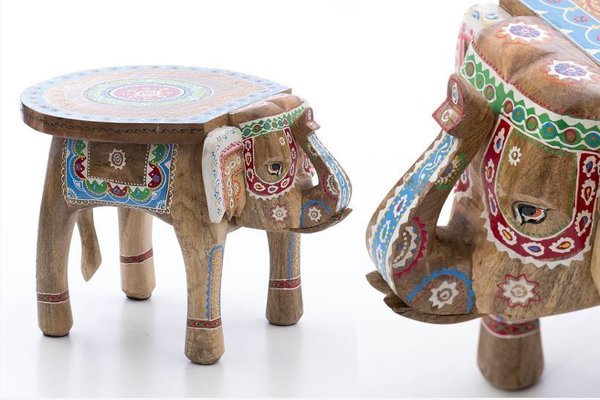 mesa auxiliar elefante madera policromada