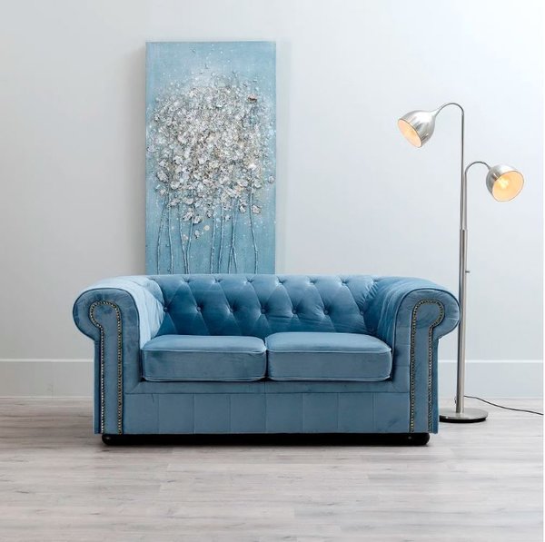 sofá chester terciopelo azul