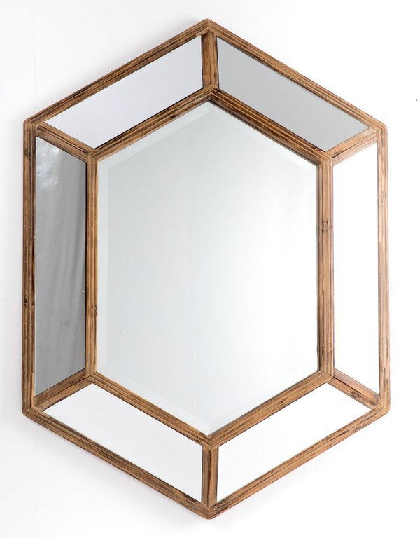 Espejo hexagonal madera
