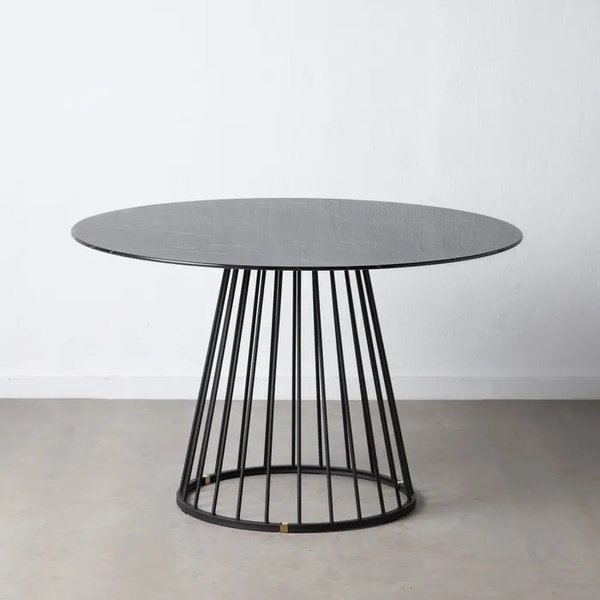 mesa  redonda cristal negro ( imita mármol )