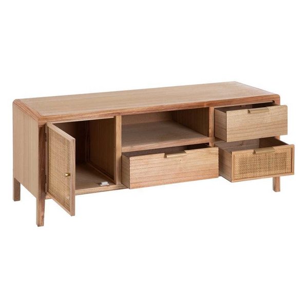 mueble tv madera natural y ratán