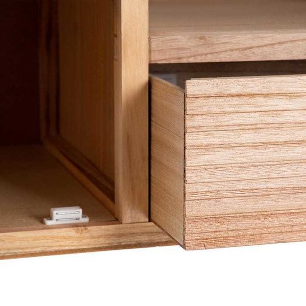 mueble tv madera natural y ratán